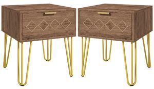 HOMCOM Bedside Table Set of 2 with Drawer, Wooden Nightstand, Modern Sofa Side Table with Gold Tone Metal Legs for Bedroom