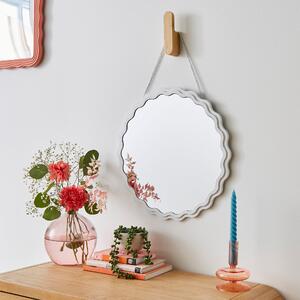Wavy Round Hanging Wall Mirror White