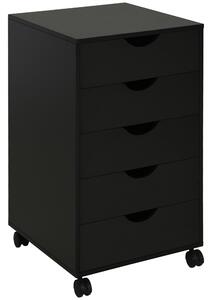 HOMCOM 5 Drawer Mobile Filing Cabinet, Vertical File Cabinet, Modern Rolling Printer Stand for Home Office, Black
