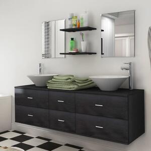 Nine Piece Bathroom Furniture Set with Basin with Tap Black