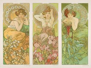 Fine Art Print Topaz, Amethyst & Emerald (Three Beautiful Art Nouveau Ladies) - Alphonse / Alfons Mucha, (40 x 30 cm)