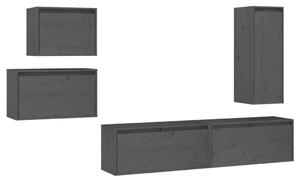 TV Cabinets 5 pcs Grey Solid Wood Pine