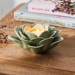 Small Floral Tealight Holder Green