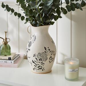 Ceramic Floral Jug Vase Cream