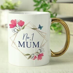 Personalised Geometric Floral Gold Handle Mug White