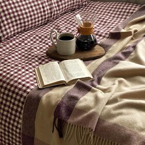 Piglet Berry Gingham 100% Linen Flat Sheet Size Emperor