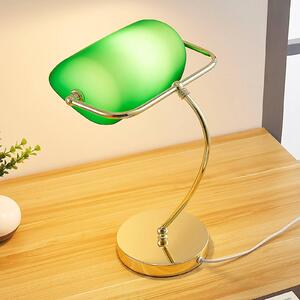 Brass-coloured table lamp Selea, green glass shade