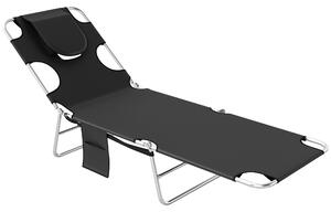 Outsunny Beach Chaise Lounge: Foldable Sun Lounger with Reading Hole, Adjustable Backrest & Side Pocket, Black Aosom UK