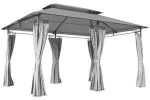 Outsunny 3 x 4m Garden Gazebo with Sides, Double Roof Metal Gazebo, Outdoor Gazebo Canopy Shelter for Patio, Deck, Dark Grey