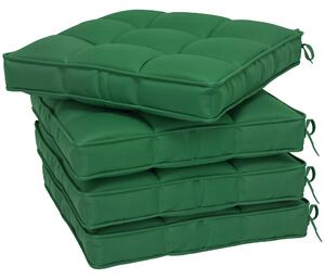 Outsunny Set of 4 Garden Seat Cushion with Ties, 42 x 42cm Replacement Dining Chair Seat Pad, Green