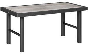 Outsunny Metal Garden Coffee Table, Outdoor Side Table with SPC Woodgrain Tabletop for Outside, Garden, Balcony, Porch, 100 x 53 x 46cm, Grey Wood Effect