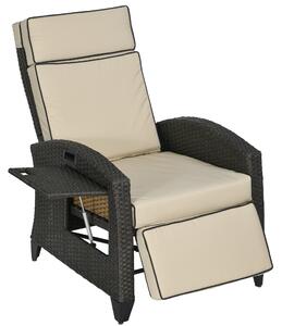 Outsunny Outdoor Recliner Chair with Adjustable Backrest and Footrest, Cushion, Side Tray, Brown