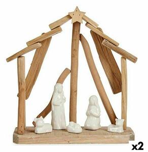 Christmas nativity set Ceramic Brown White 2 Units 25 x 28 x 10 cm Natural Wood (2 Units)