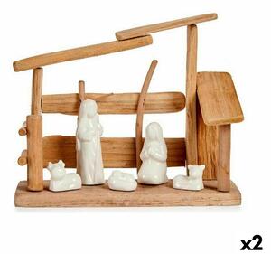 Christmas nativity set White Natural Wood Ceramic 10 x 21 x 25 cm (2 Units)