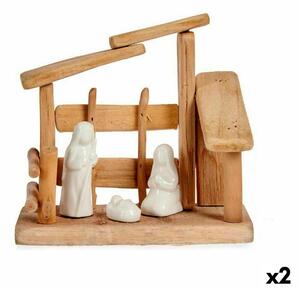 Christmas nativity set White Natural Wood Ceramic 18 x 17 x 8 cm (2 Units)