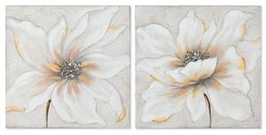 Painting Home ESPRIT White Beige Canvas MDF Wood Flower Romantic 50 x 2,5 x 50 cm (2 Units)