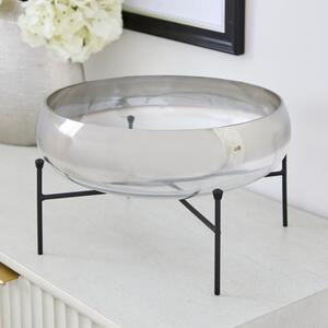 Luxe Smoked Glass Bowl on Stand
