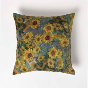 Homescapes Van Gough Sunflowers Yellow Velvet Cushion 46 x 46 cm