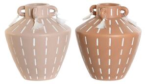 Vase Home ESPRIT Brown Light brown Ceramic Colonial Fringe 15,5 x 15,5 x 17,1 cm (2 Units)