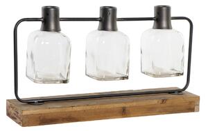 Vase DKD Home Decor Black Natural Metal Crystal Paolownia wood 49 x 11 x 27 cm (3 Pieces)