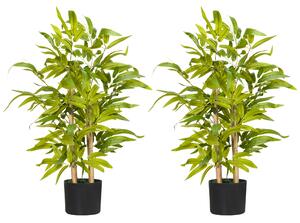 HOMCOM 2 PCs Artificial Plants Bamboo Tree in Pot Desk Fake Plants for Home Indoor Outdoor Decor, 15x15x60cm, Green