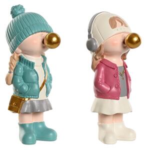 Decorative Figure Home ESPRIT Pink Turquoise Golden 8 x 10 x 20 cm (2 Units)