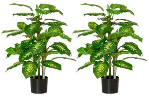 HOMCOM 2 PCs Artificial Evergreen Tree Fake Decorative Plant in Nursery Pot for Indoor Outdoor Décor, Green Aosom UK