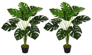 HOMCOM 2 Pack Decorative Artificial Monstera Plants in Pot Fake Plants for Home Indoor Outdoor Decor, 85cm, Green