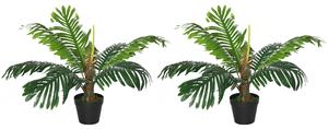 Outsunny 2 Pack 60cm Artificial Palm Tree Decorative Plant with Nursery Pot, Fake Tropical Tree for Indoor Outdoor Décor Aosom UK