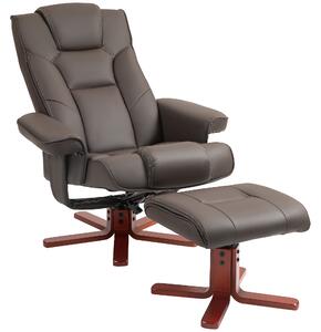 HOMCOM Faux Leather Manual Recliner and Footstool Set - Brown Aosom UK
