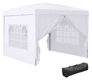 Outsunny 3 x 3m Pop Up Gazebo with Sides, Steel Frame Tent, Garden Marquee with Carry Bag and Windows, White Aosom UK
