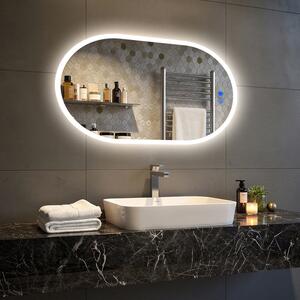 Oval Illuminated Bathroom Mirror 80x50/50x80 cm with Dual Color, Touch Switch and Heating Mat