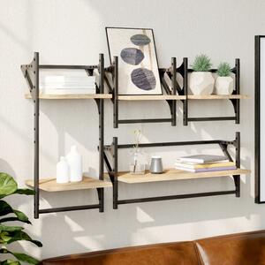 4 Piece Wall Shelf Set with Bars Sonoma Oak Engineered Wood