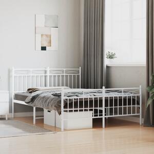 Metal Bed Frame with Headboard and Footboard White 140x190 cm