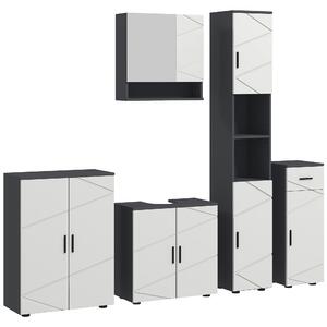 Kleankin 5-Piece Grey Bathroom Furniture Set, Storage Cabinets with Doors, Shelves, Wall-mounted Mirror Cabinet, Pedestal Sink Unit, Grey