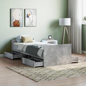 Bed Frame with Headboard and Footboard Concrete Grey 75x190 cm