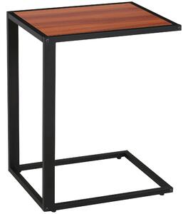 HOMCOM C-Shaped Sofa End Table, Metal Frame Accent Couch Table for Living Room, Bedroom, Walnut and Black