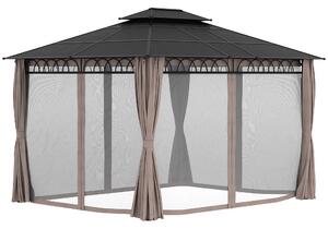 Outsunny 3.6 x 3 (m) Outdoor Polycarbonate Gazebo, Double Roof Hard Top Gazebo with Nettings & Curtains for Garden, Lawn, Patio