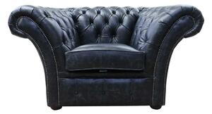 Chesterfield Club Chair New England Black Real Leather In Balmoral Style