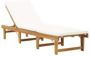 Folding Sun Lounger with Cushion Solid Wood Acacia Cream White