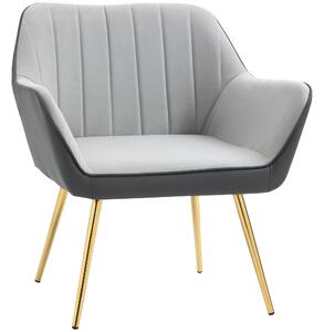 HOMCOM Velvet Accent Chair, Modern Armchair with Gold Steel Legs for Lounge and Bedroom, Light Grey
