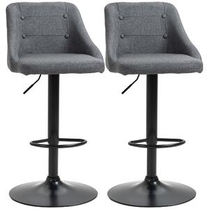 HOMCOM Modern Adjustable Bar Stools Set of 2, Swivel Fabric Barstools with Footrest, Armrests and Back, for Kitchen Counter and Dining Room, Dark Grey