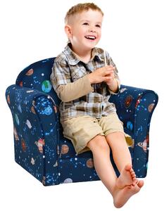 HOMCOM Kids Planet-Themed Armchair, with Non-Slip Feet, Wooden Frame - Blue