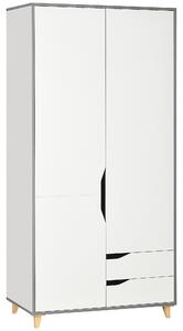 HOMCOM Wardrobe with 2 Doors, 2 Drawers, Hanging Rail, Shelves for Bedroom Clothes Storage Organiser, 89x50x185cm, White