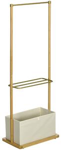 HOMCOM Clothes Rail, Bamboo Coat Stand, Garment Rack with Open Shelves and Fabric Storage Box for Bedroom, Hallway, Natural