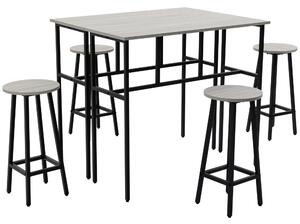 HOMCOM 6-Piece Bar Table Set, 2 Breakfast Tables with 4 Stools, Counter Height Dining Tables & Chairs for Kitchen, Living Room, Grey
