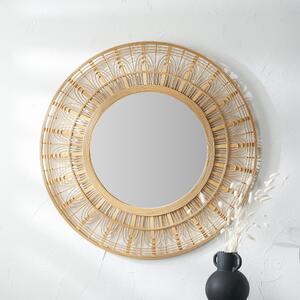 Bamboo Frame Round Wall Mirror Brown