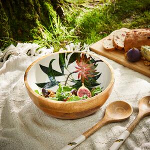 Glazed Mango Wood Picnic Serving Bowl Brown/White/Green