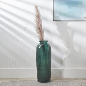 Tall Ribbed Recycled Glass Vase Sea Green