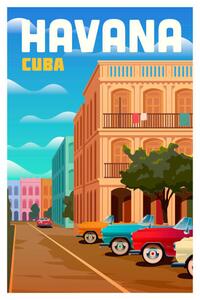 Art Print Havana, Cuba. Vector travel poster., Mikalai Manyshau, (26.7 x 40 cm)